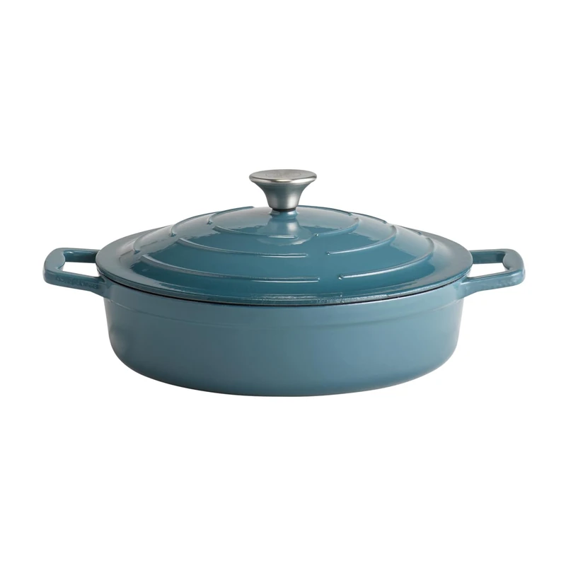 APS 88314 "5 STARS" Roasting Dish with Lid Cast Iron Suitable for Induction Cookers Oven-Safe with Lid Holder Diameter 28 cm 3 Litres Turquoise