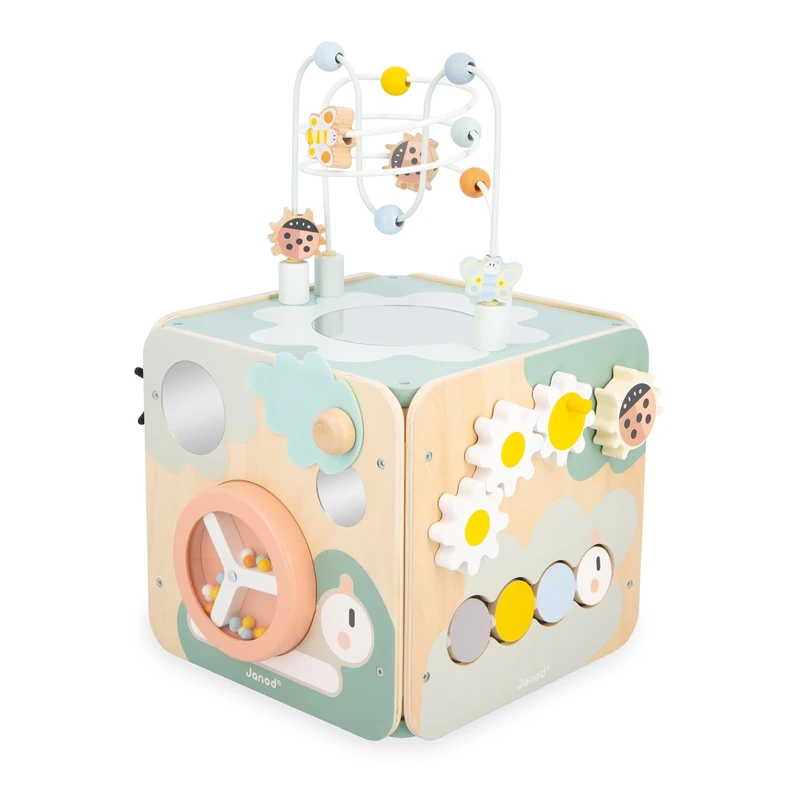 Janod - Sweet Cocoon Large Multi-Activity Cube - 11 Children’s Activities - Early-Learning Toy - Develops Fine Motor Skills - FSC Wood Toy - 18 Months +, J04060