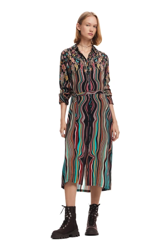 Desigual Women's Woman Woven Dress Long Sleeve Multicoloured