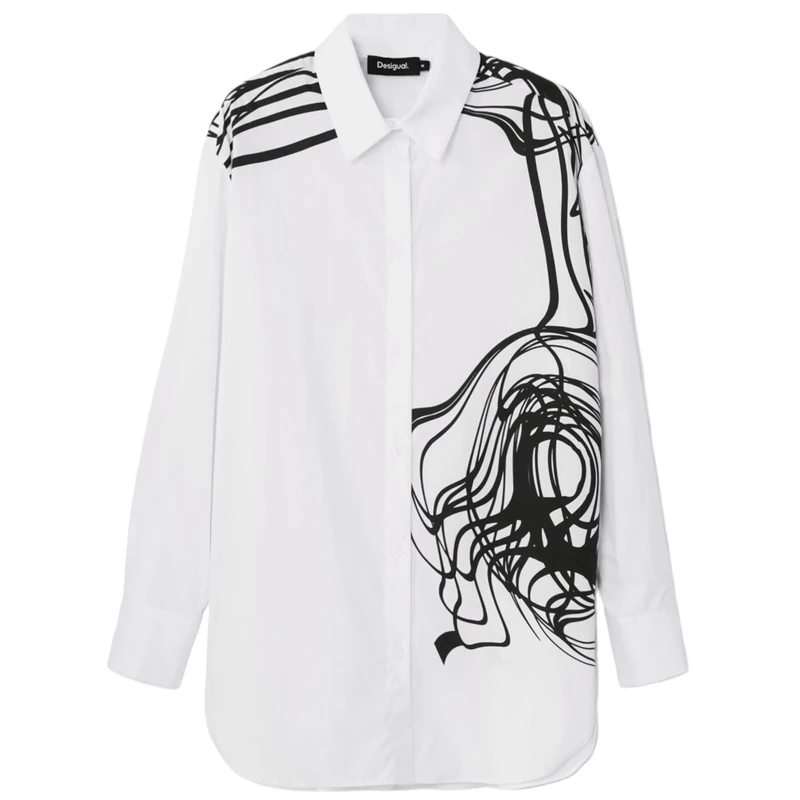 Desigual Women's Women's Woven Shirt Long Sleeve Blouse, White, XL