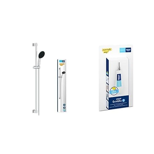 GROHE Vitalio Start 110 & QuickGlue S - Shower Set (Round 11 cm Hand Shower 3 Spray: Rain, Jet & Massage, Anti-Limescale System, Shower Hose 1.75 m, Rail 90 cm), Extra Easy to Fit, Chrome, 26956001