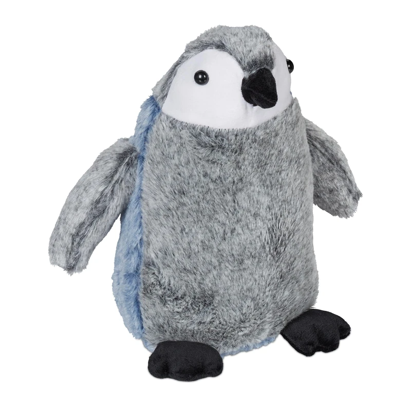 Relaxdays Penguin Doorstop, Fabric with Sand Filling, Door Bumper, Floor Protector, Kids, HxWxD: 25 x 24 x 17 cm, Grey, Polyester