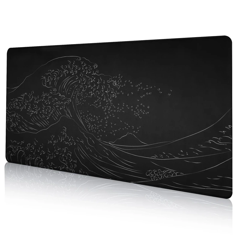 DAWNTREES Large Desk Pad,80x30 cm Japanese Sea Wave Anime Black Gaming,Extended Kanagawa Mat Desk Pad,3mm Thick Long Non-Slip Rubber Base Mice Pad