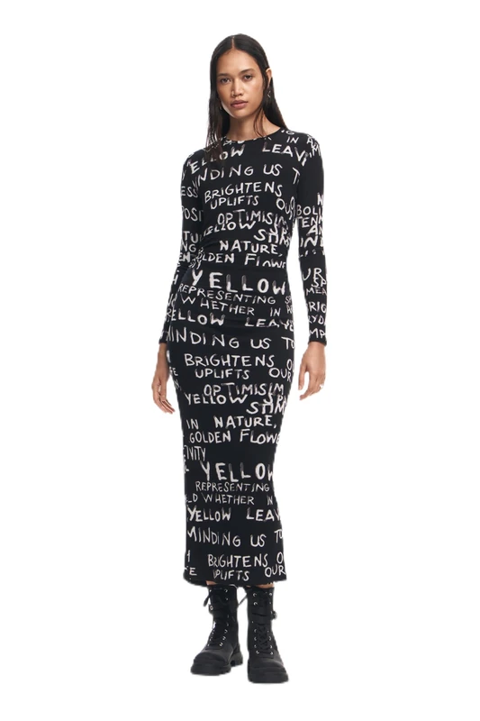 Desigual Women's Knit Long Sleeve Dress, Black, L