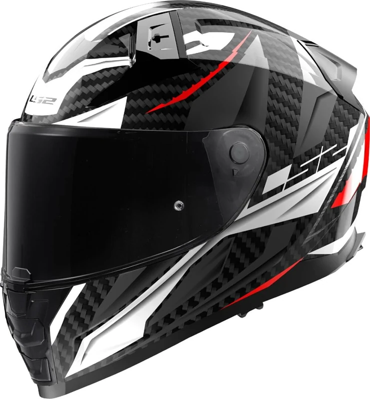 LS2 Full Face Motorcycle Helmet. FF811 Vector II Carbon. ECE 22.06. Savage Gloss White Red Greyw. L