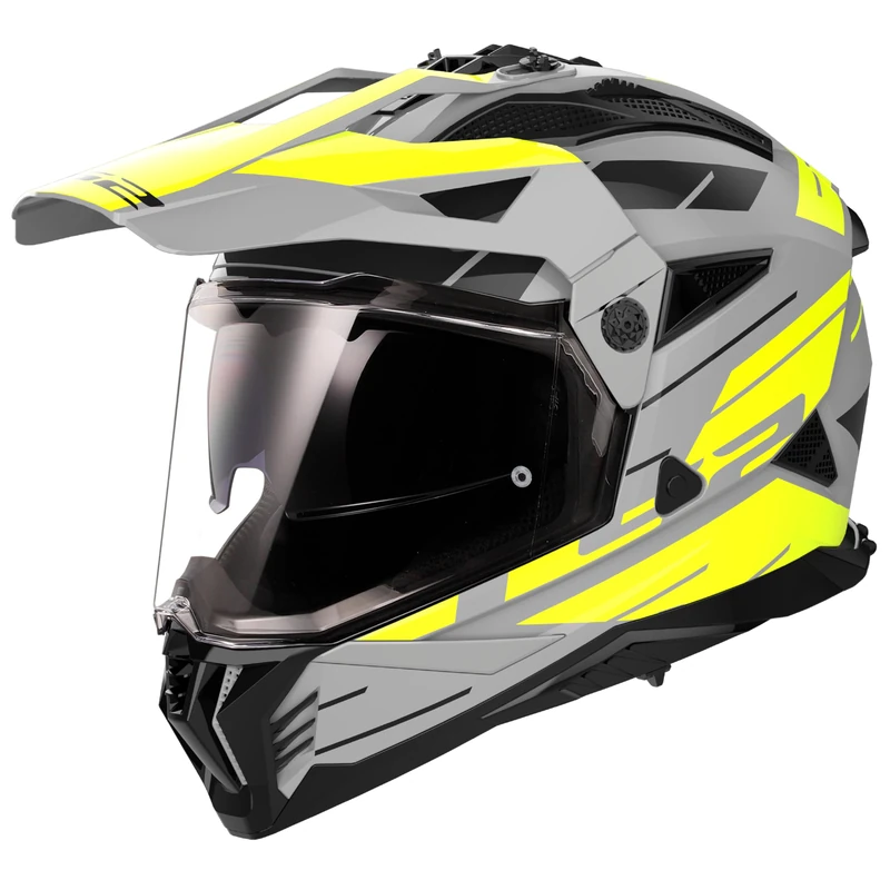 LS2 Pioneer II Adventure Motorcycle Motocross Helmet - Namib - M.GREY H-V YELLOW - L