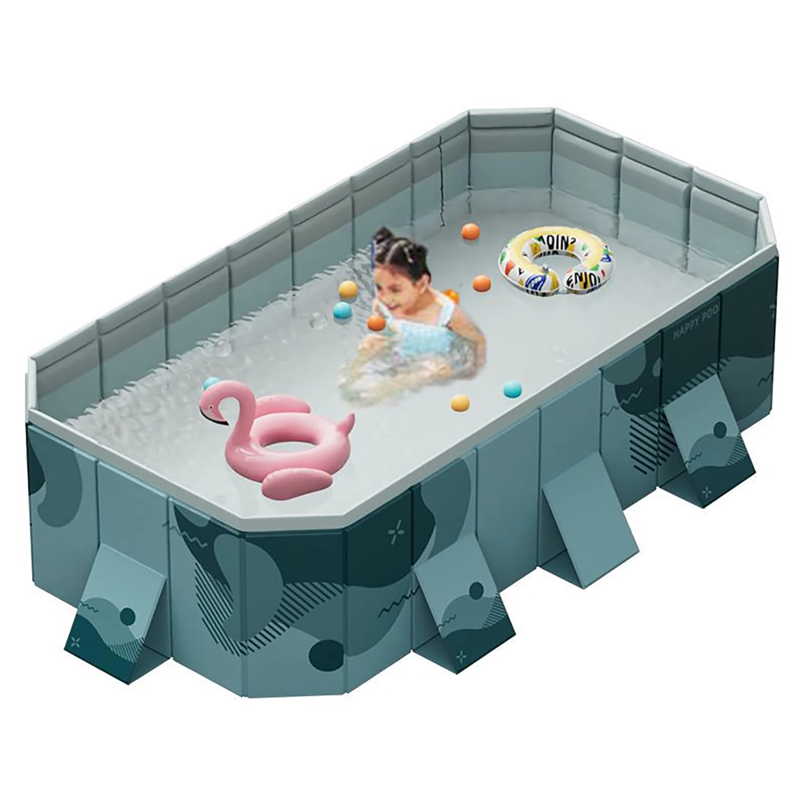 SKILBEAIA Foldable Pool Non-Inflatable Swimming Pool for Family Adults Hard Plastic Shell Collapsible Rectangle Swimming Pool for Outside Backyard(2.6m)