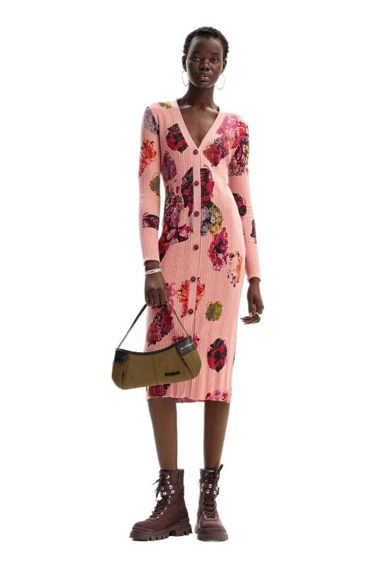 Desigual Women's Woman Flat Knit Dress Long Sleeve Red