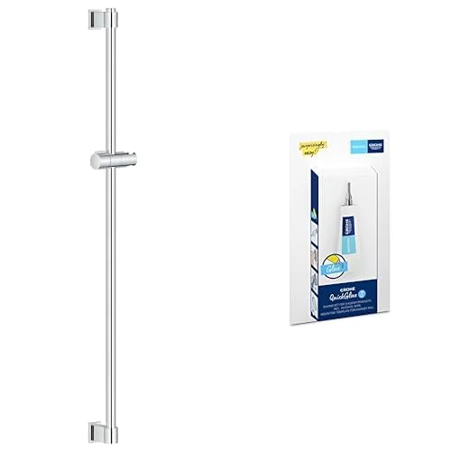 GROHE Vitalio Universal QuickFix & QuickGlue S - Shower Rail 90 cm (with Wall Holders, Glide Element and Swivel Holder, Holding Force Maximum 20 kg), Extra Easy to Fit, Chrome, 26961001