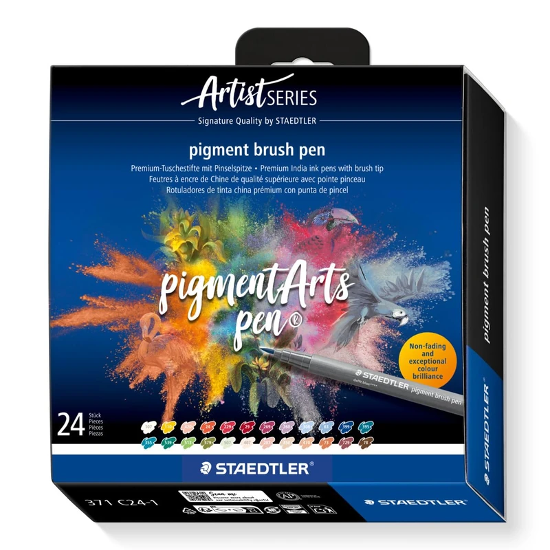STAEDTLER 371 C24-1 Pigment Arts Brush Pen - Assorted Colours (Pack of 24)