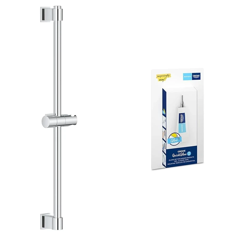 GROHE Vitalio Universal QuickFix & QuickGlue S - Shower Rail, 60 cm (with Wall Holders, Glide Element and Swivel Holder, Holding Force Maximum 20 kg), Extra Easy to Fit, Chrome, 27724001