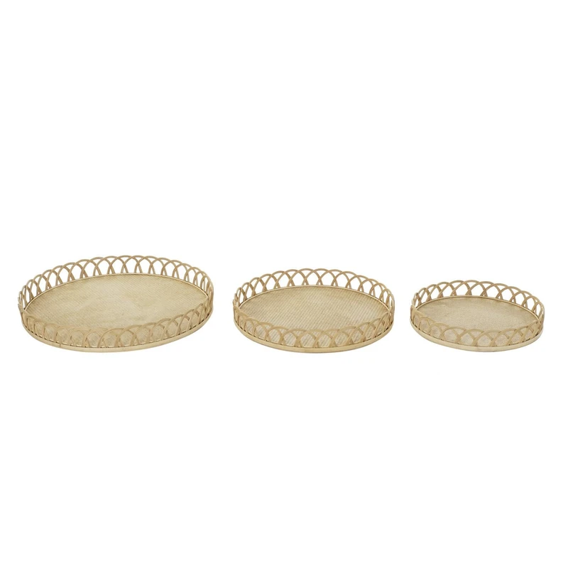 Mesa Center Set of 3 Bamboo 58 x 58 x 9 cm Natural Brown - Image 1