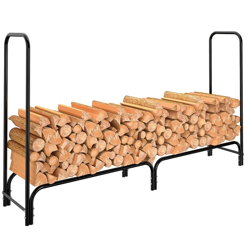 BAKAJI Wood Rack Shelf Tubular Metal Frame Wood Door for Indoor Outdoor Woodshed Home Garden for Fireplace Fireplace Stove Modern Design (200 x 36 x 115 cm)