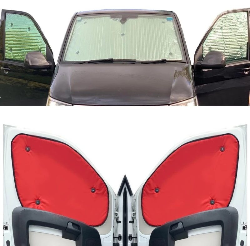 Window Blind Kit Compatible With Vauxhall Vivaro (Third Generation) (Years 2019-Date) (Full Set LWB With Barn Doors) With Backing Colour in Red, Reversible