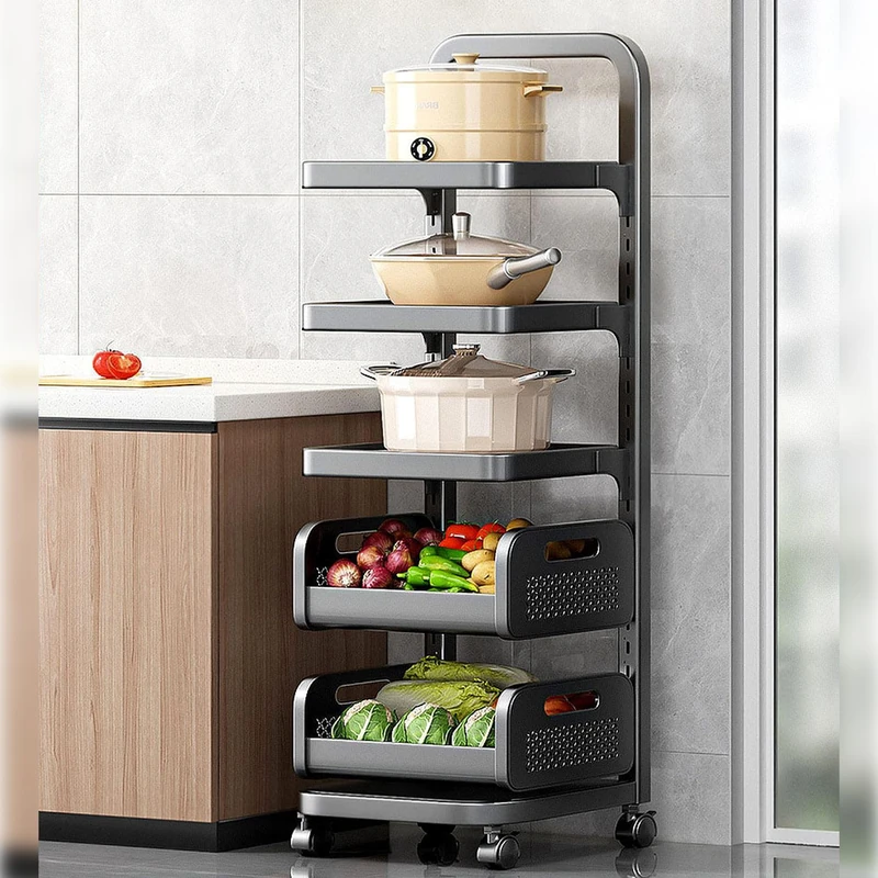 JOYBOS Adjustable and Wheeled Storage cart 5 Shelves, Black/White, 35x29x105