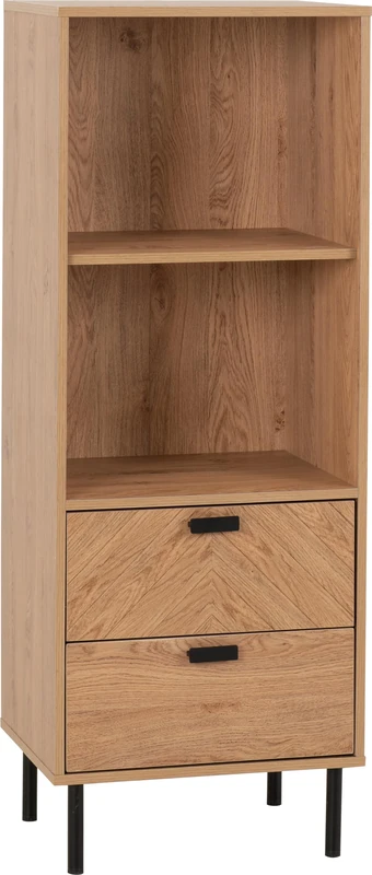 Seconique Leon 2 Drawer 2 Shelf Cabinet in Medium Oak Effect