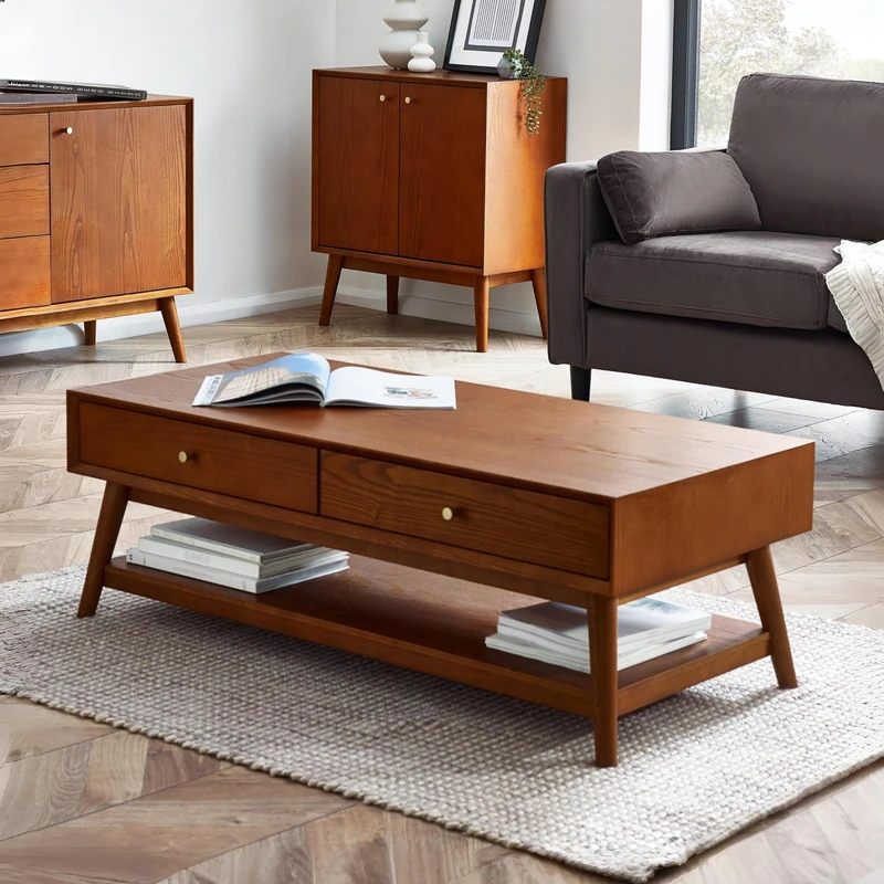 Julian Bowen Lowry 4 Drawer Coffee Table, Wood, Cherry Ash, H 42 x W 120 x D 60cm