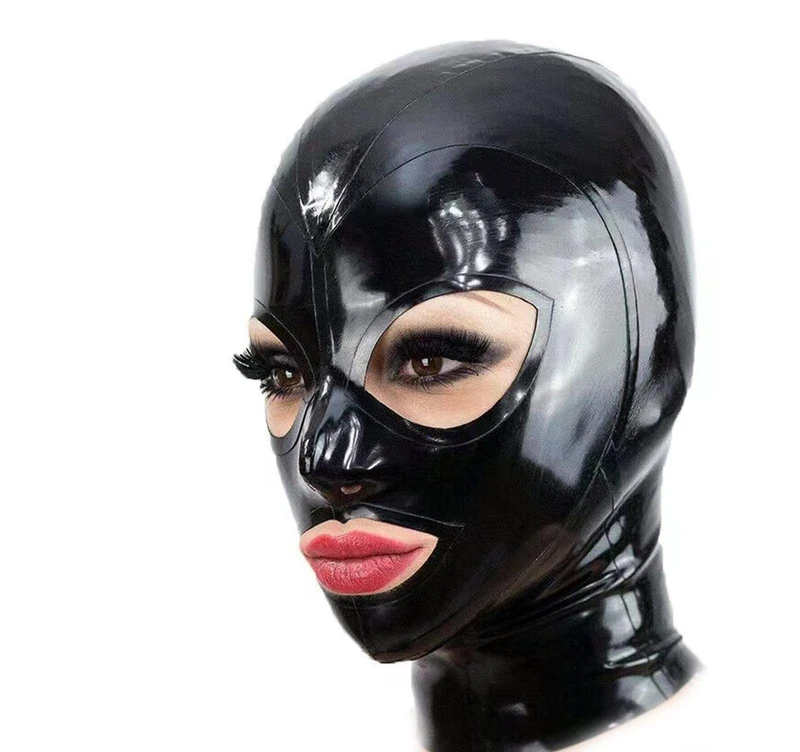 KLVEU Black Latex Hood Mask - Full Face Riding Mask for Parties