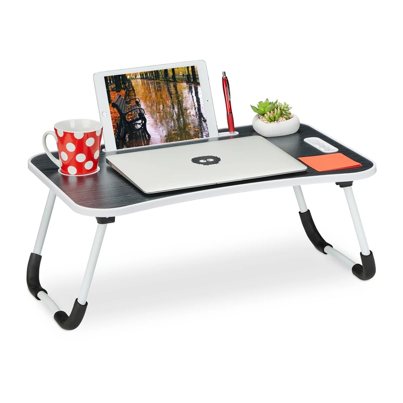 Relaxdays Laptop Stand, Foldable, Bed Table, Work from Home, Couch Desk, Notebook, HxWxD: 26 x 63 x 40 cm, Black/White