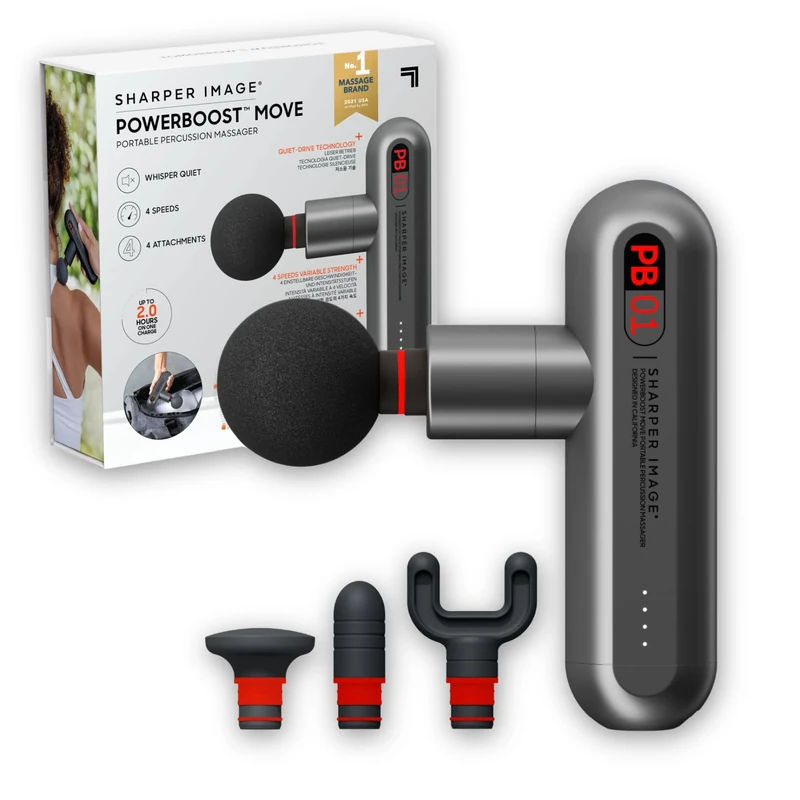 Sharper Image Massage Gun Small Compact Massage Gun for Muscle Relaxation with 4 Attachments and 4 Intensity Levels