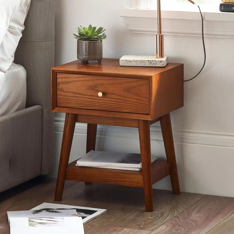 Julian Bowen Lowry 1 Drawer Side Table, Wood, Cherry Ash, H 55 x W 45 x D 35cm