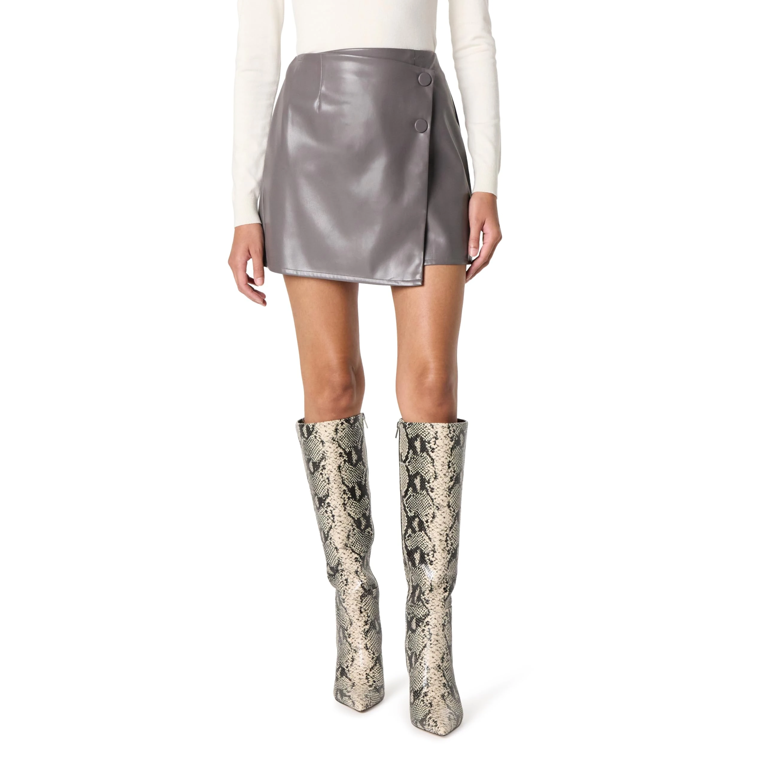 The Drop Portia Vegan Leather Mini Wrap Skirt, Tornado Grey, S