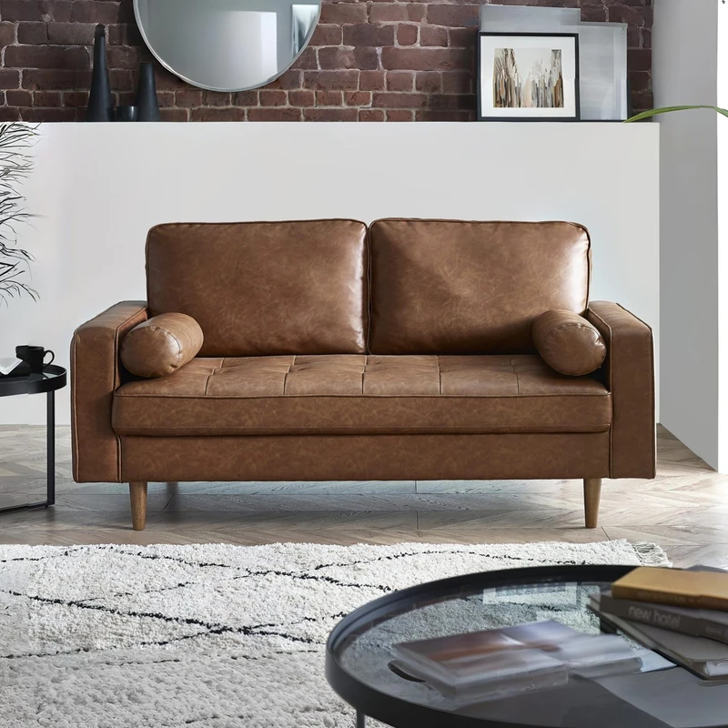 Julian Bowen Henley 3 Seater Sofa-Brown Faux Leather