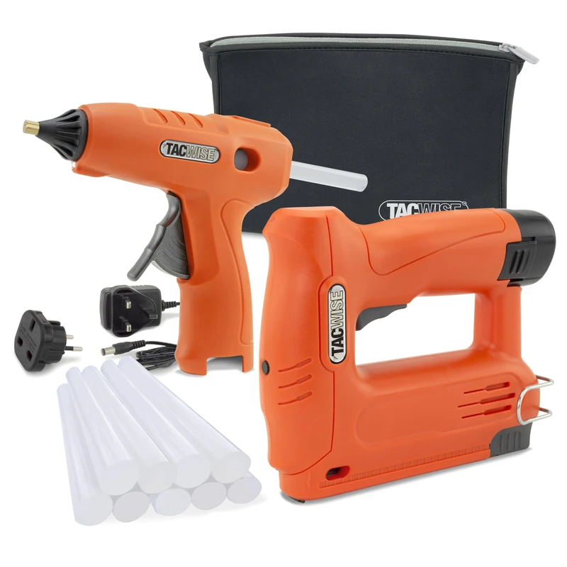 Tacwise 1777 Cordless Bundle, 53-13EL 12V Staple/Nail Gun, H12-12 12V Hot Melt Glue Gun, Interchangeable Lithium-Ion Battery, 10 Glue Sticks and Storage Bag