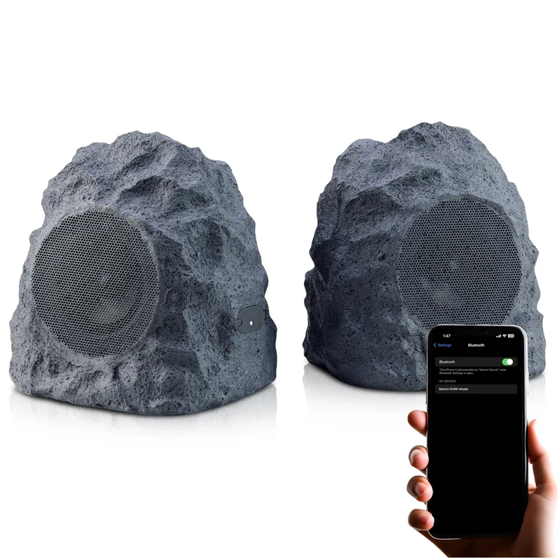 Gemini Sound GHRK-400-PR: Rechargeable Bluetooth Rock Speakers (Pair), IPX5 Weatherproof, TWS Stereo Linking, 10-Hr Battery, 4” Driver for Patio & Garden Outdoor Audio
