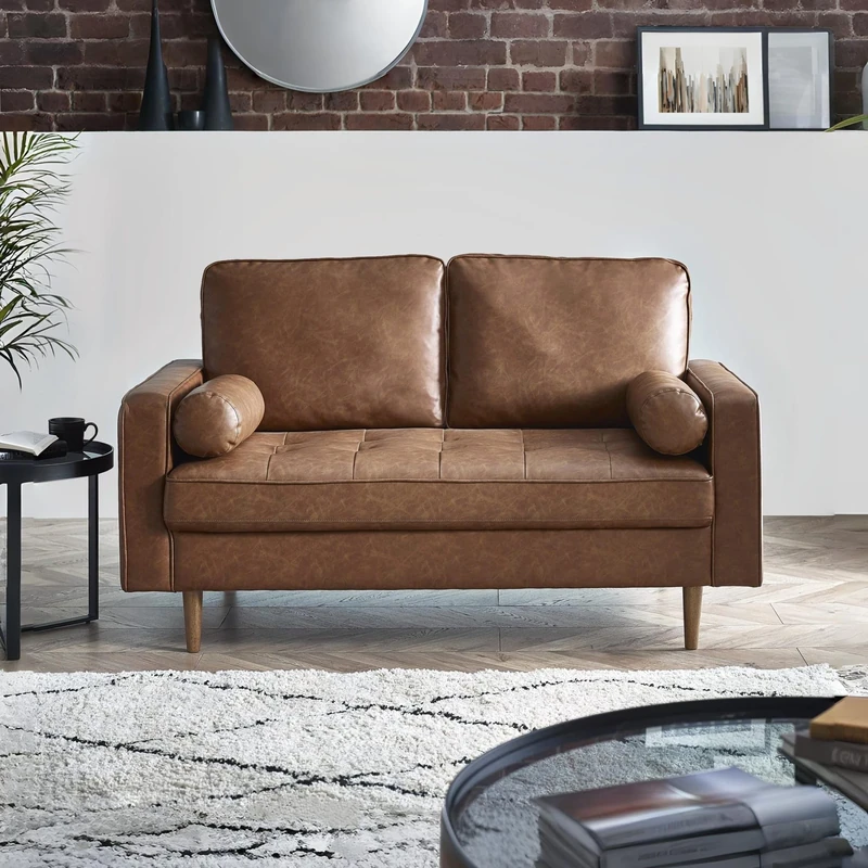 Julian Bowen Henley 2 Seater Sofa-Brown Faux Leather