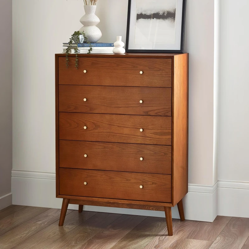 Julian Bowen Lowry 5 Drawer Chest, Wood, Cherry Ash, 120 x 84 x 44cm - Image 1