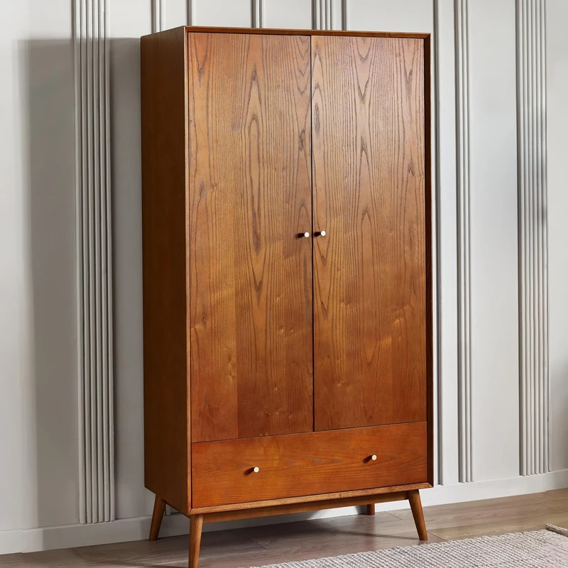 Julian Bowen Lowry 2 Door 1 Drawer Wardrobe, Wood, Cherry Ash, 190 x 97 x 55cm