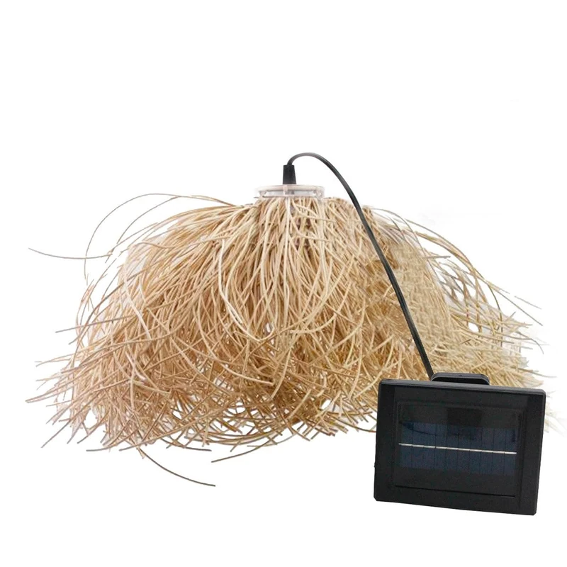 Lumisky Natural Bohemian Braided Basketry Solar Pendant Light Warm White LED FROU H30 cm