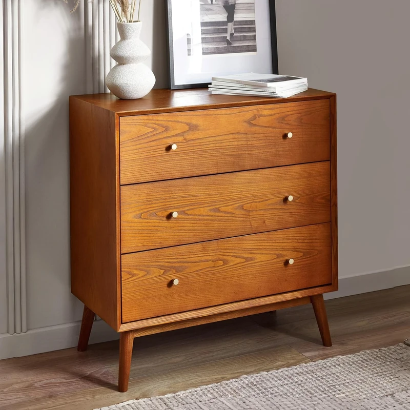Julian Bowen Lowry 3 Drawer Chest, Wood, Cherry Ash, 90 x 84 x 44cm