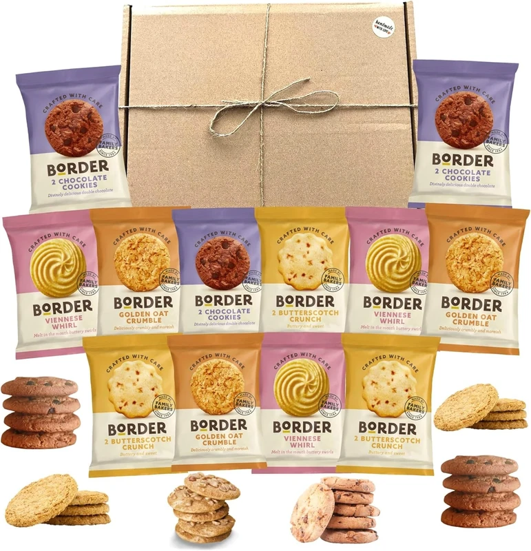 Border Biscuits Big Box Luxury British Hamper bundle 12 Twin packs (24 Single) Individually wrapped 4 Varieties Viennese Chocolate Golden Oat & Butterscotch perfect gifting for all occasions