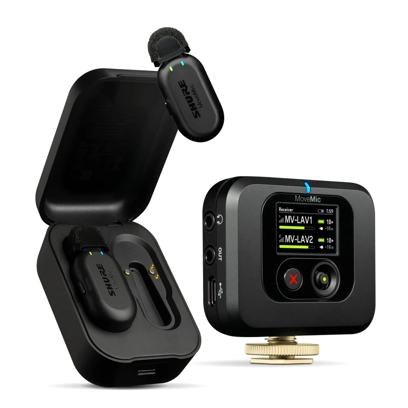 Shure MoveMic Two Kit - Pro Wireless Lavalier Microphones with Camera Receiver for DSLRs, iPhone, Android, Mac and PC, 2 Bluetooth Mini Mics, 24 Hours Charge, IPX4, Portable Clip Lavs (MV-TWO-KIT-Z6)