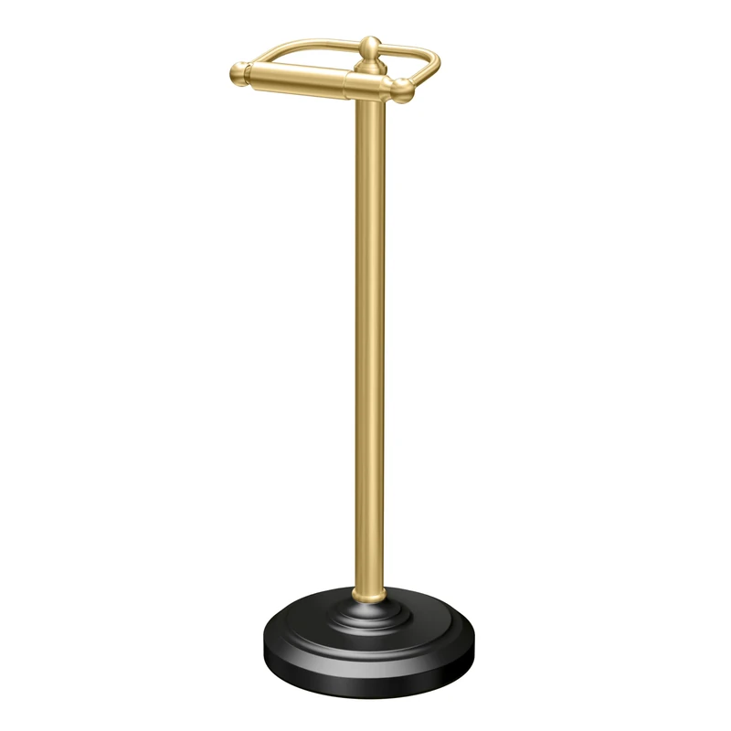 Gatco 1436MXB, Freestanding Toilet Paper Holder, 22” H, Matte Black Polished Brass/Floor Standing Weighted Base Toilet Paper Holder Stand