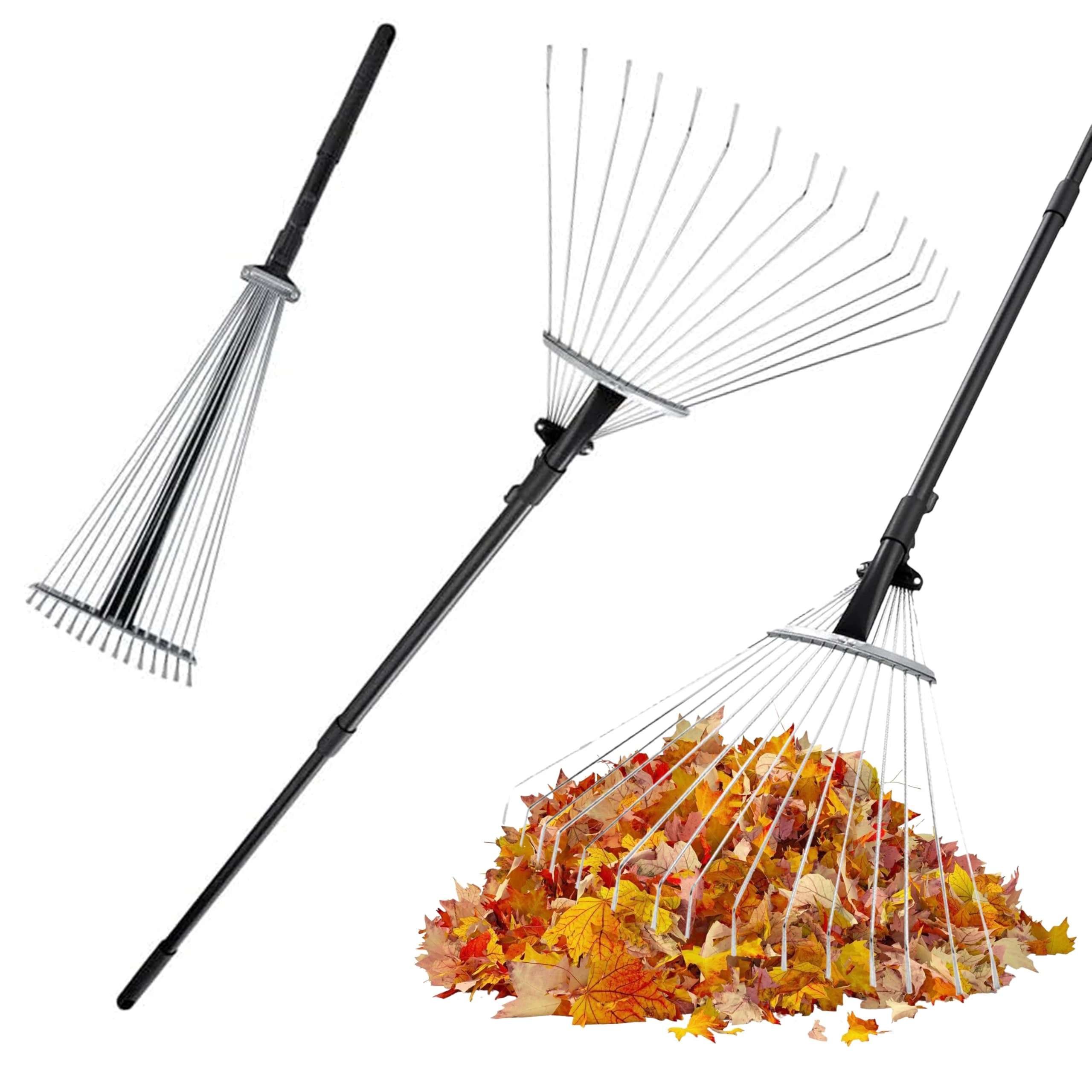 Garden Rake 80–152 cm Adjustable – Telescopic Tool for Soil, Artificial Grass, Lawns & Yards – 15 Tines for Moss & Collecting Loose Debris Among Plants