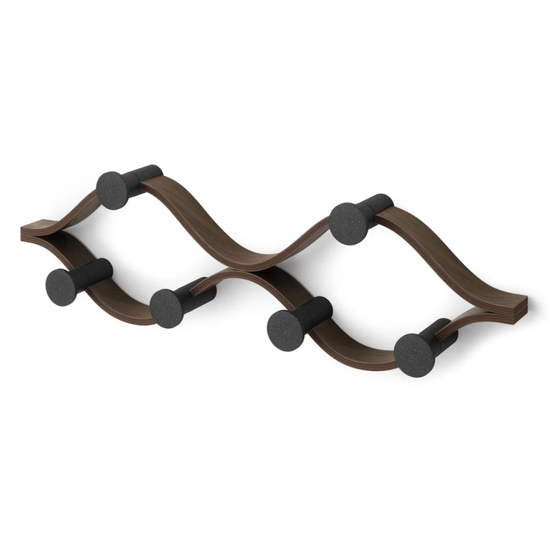 Umbra Montage Wall-Mounted Coat Rack with 6 Hooks for Jackets, Hats, Bags, and More - Modern Wood and Metal Design, Black/Walnut - Image 1