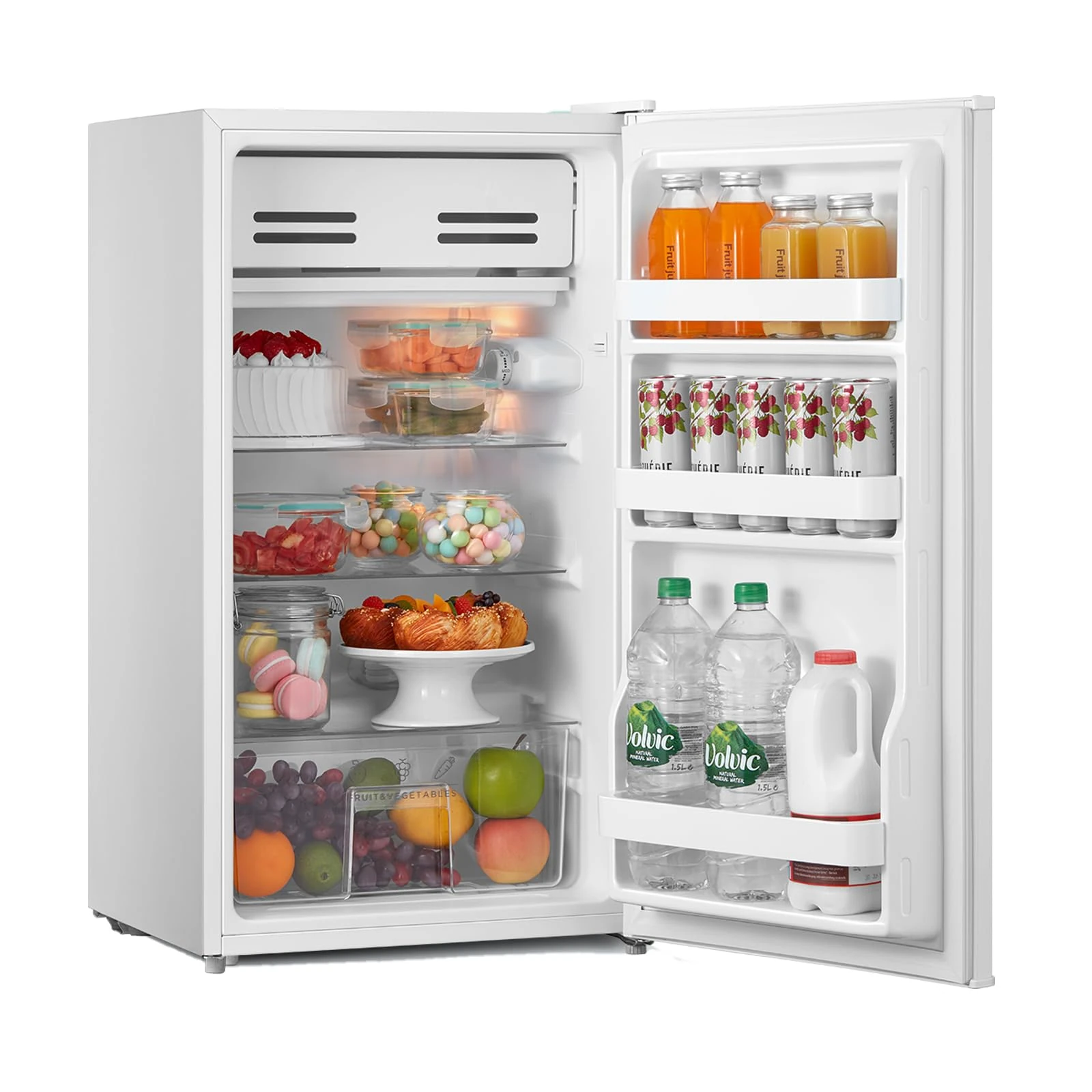 COMFEE' RCD93WH2(E) Under Counter Fridge, 93L Small Fridge with Cooler Box, Interior Light, Removable Glass Shelf, Reversible Door Hinge, Adjustable Legs, Standard Refrigerator White