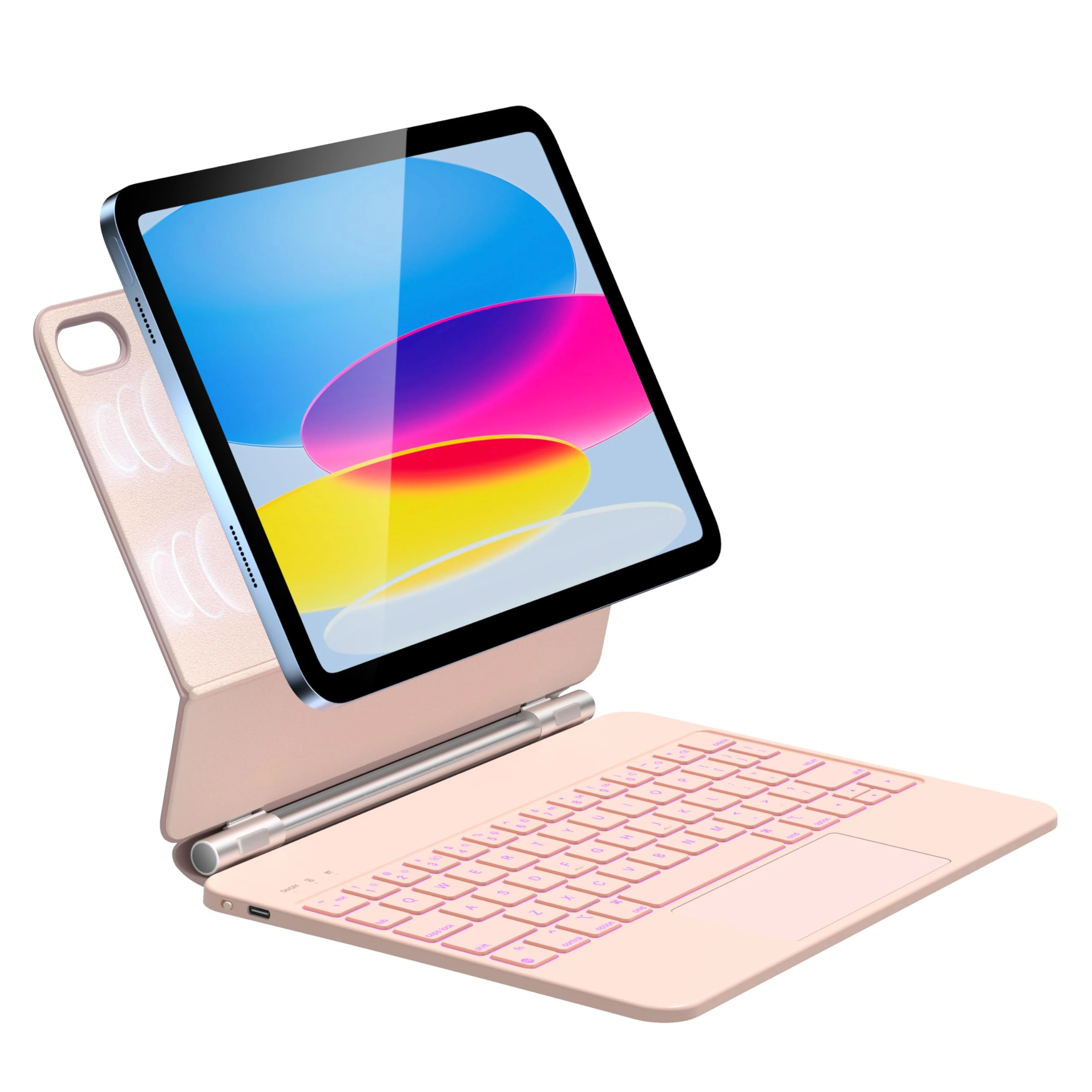 HOU Keyboard Case for iPad 11th Generation A16 2025/iPad 10th Generation 10.9“ 2022,Magnetic Adjustable Angle Stand, Multi-touch Trackpad, 7 Color Backlit, QWERTY Layout, Pink