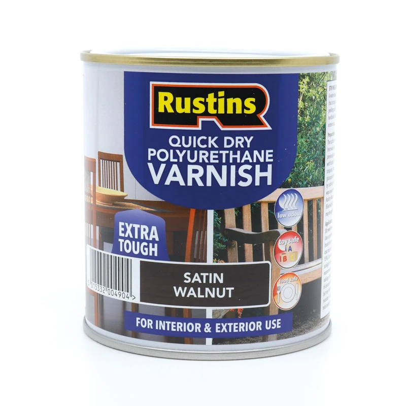 RustinsQuick Dry Poly Varnish Satin Walnut 2,5ltr -Tough, Water-Based Clear Finish in Gloss, Matt or Satin; Durable Protection for Interior Wood, Furniture and Floors