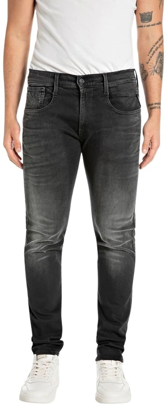 REPLAY Herren Jeans Anbass Slim-Fit Hyperflex mit Stretch, Schwarz (Black 098), 36W / 30L
