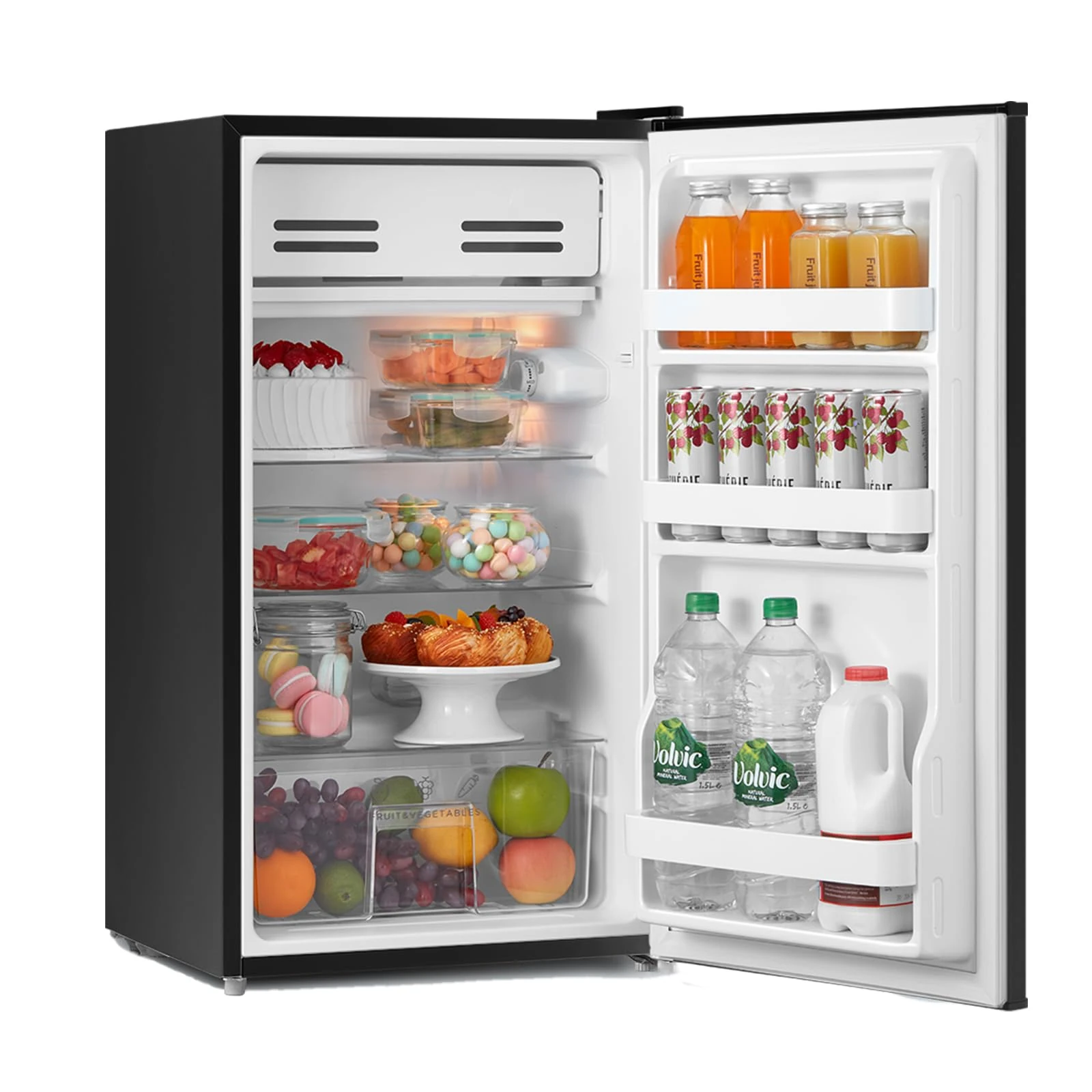COMFEE' RCD93BL2(E) Under Counter Fridge, 93L Small Fridge with Cooler Box, Interior Light, Removable Glass Shelf, Reversible Door Hinge, Adjustable Legs, Standard Refrigerator Black