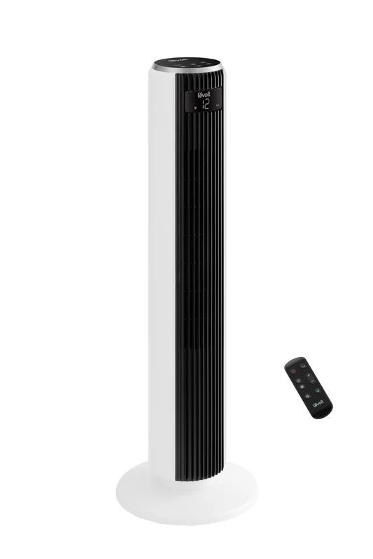 Levoit Quiet Tower Fan with Remote Control, 7.9 m/s Airflow, 90° Oscillating Tower Fan with Sleep Mode, 26W 4 Modes 12 Speeds, 12-Hour Timer, LED Display, Ivory