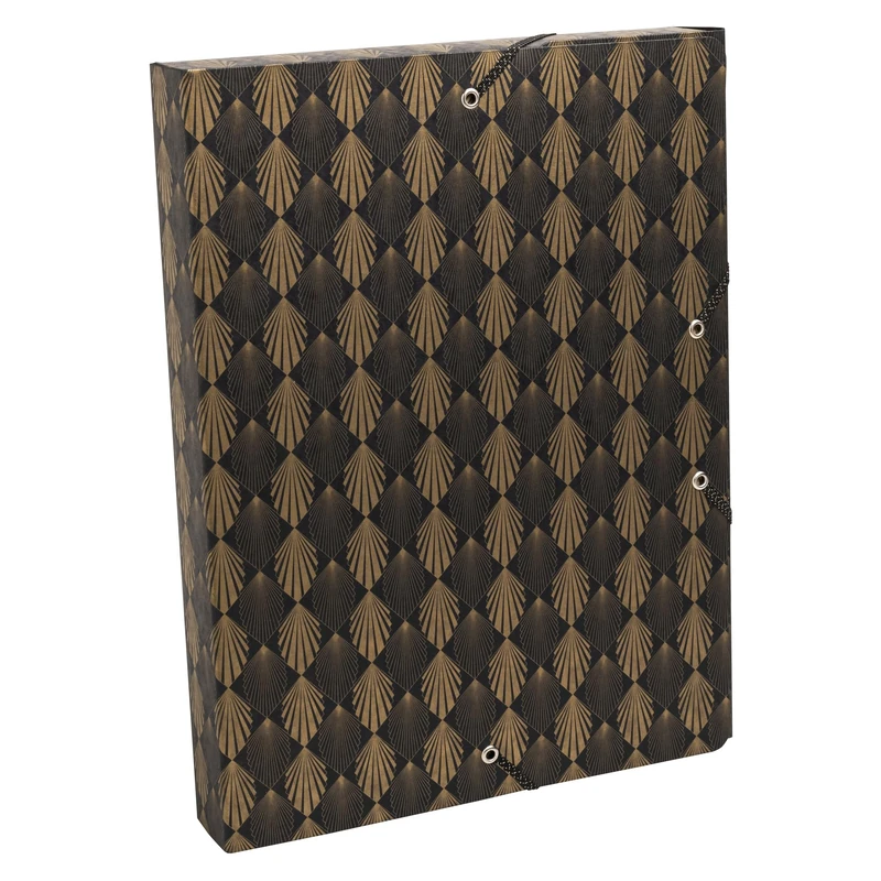 Exacompta - Ref 59450E - Box of 8 Neo Deco File Boxes with Black and Gold Elastic Bands - in Glossy Card 600 g/m2-4 cm Spine - Dimensions 25 x 33 cm - for A4 Format - Assorted Colours