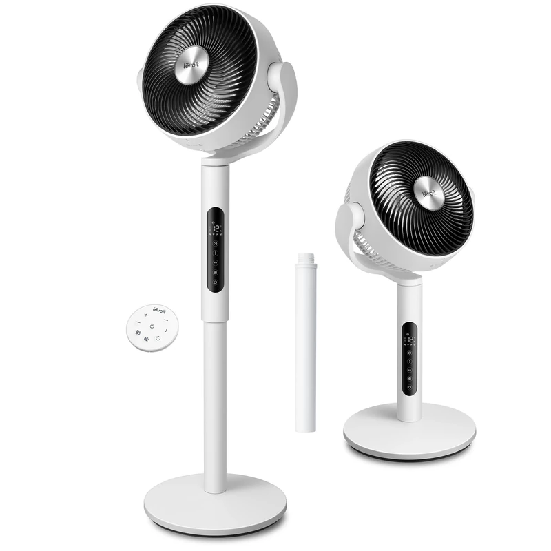 Levoit 20dB Quiet Pedestal Fans for Bedroom, 1451CFM Powerful Air Circulator Fan with Remote, 90°+120° Oscillating, 12 Speeds, 4 Modes, 12H Timer, Adjustable Height, Standing Fan for Home Office