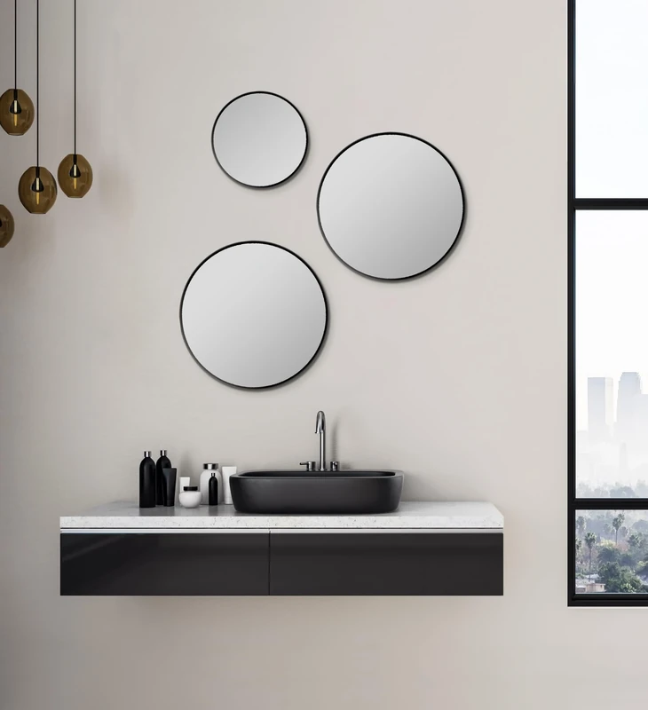 Talos Picasso Mirror Black Diameter 40 cm Aluminium Frame, Round Bathroom Mirror for Stylish Ambience - Elegant Wall Mirror that combines Functionality and Modern Design