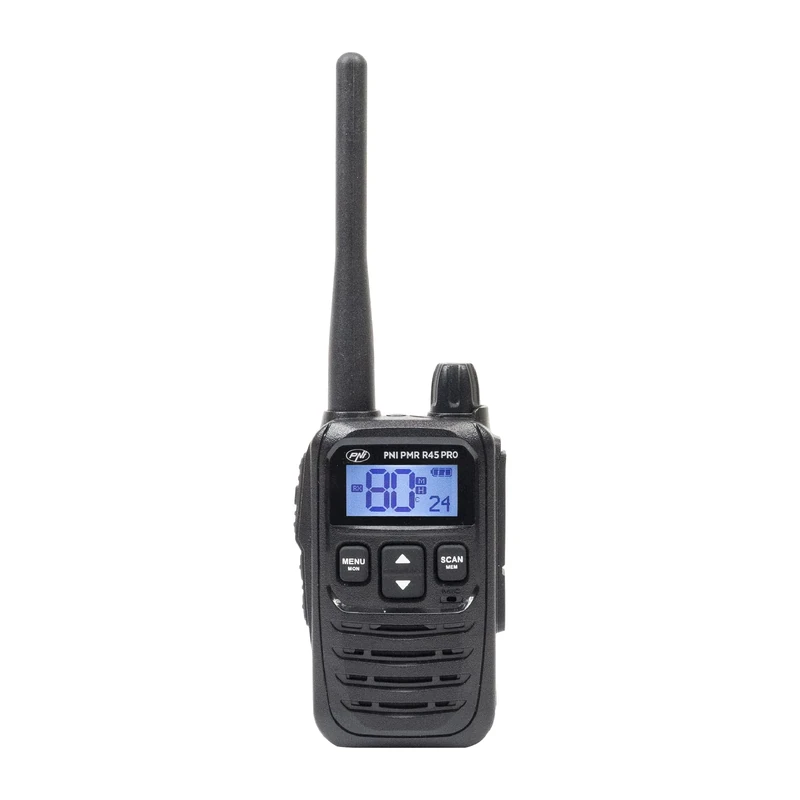 Portable radio station PNI PMR R45 PRO 446MHz, 0.5W, 99 programmable channels, 16 PMR and 38 CTCSS and 104 DCS tones, Squelch 5 levels, VOX, TOT, BCL, Scan, Roger Beep