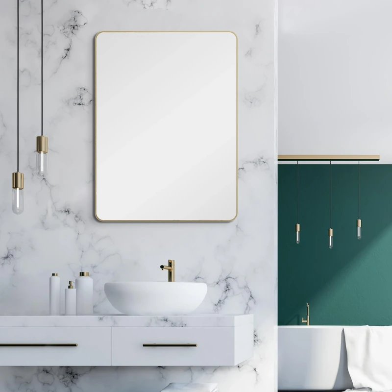 Talos Picasso Design Gold Mirror 60 x 80 cm Aluminium Frame for Timeless Ambience Perfect Bathroom Mirror and Wall Mirror